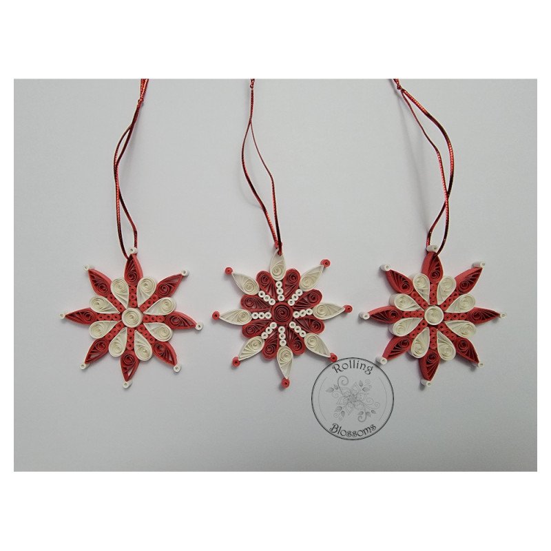 red and white snowflake ornaments by rolling blossoms red and white snowflake ornaments by rolling blossoms