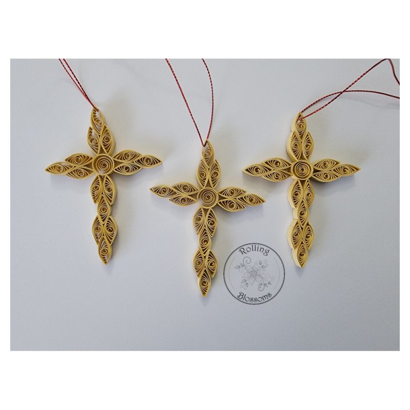 Set of 3 quilled brown cross christmas ornaments by rolling blossoms Set of 3 quilled brown cross christmas ornaments by rolling blossoms