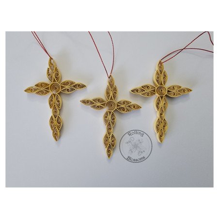 Set of 3 quilled brown cross christmas ornaments by rolling blossoms
