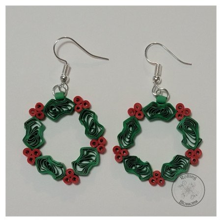 Christmas wreath earrings by Rolling Blossoms