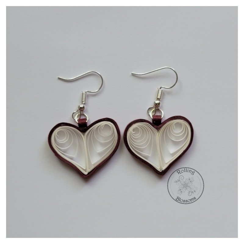 red and white heart earring by rolling blossoms