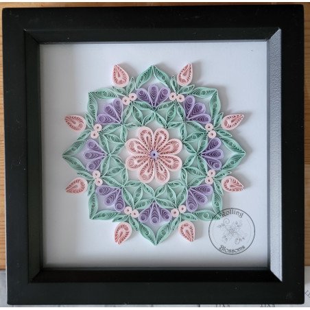 Quilled pink and purple flower mandala by Rolling Blossoms