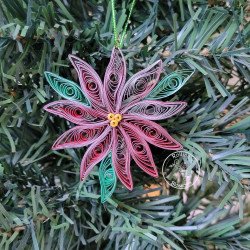Quilled poinsettia ornament with a metallic silver edge by Rolling Blossoms