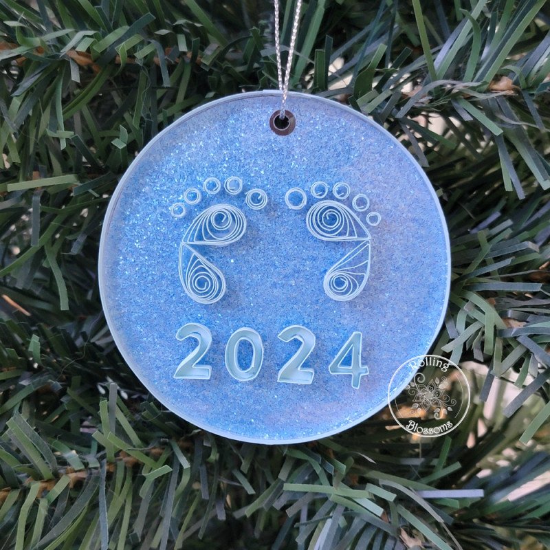 Quilled feet, baby's first Christmas ornament in blue by rolling blossoms Quilled feet, baby's first Christmas ornament in blue by rolling blossoms