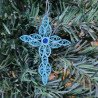 Set of 3 quilled blue cross christmas ornaments with gems by rolling blossoms