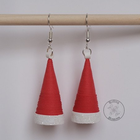 Quilled Santa hat earring by rolling blossoms