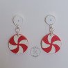 Quilled red peppermint stud earrings with white post by rolling blossoms.