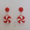 Quilled red peppermint stud earrings with red post by rolling blossoms.