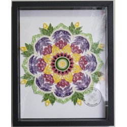 Quilled summer flower mandala with rows of brightly colored flowers by Rolling Blossoms