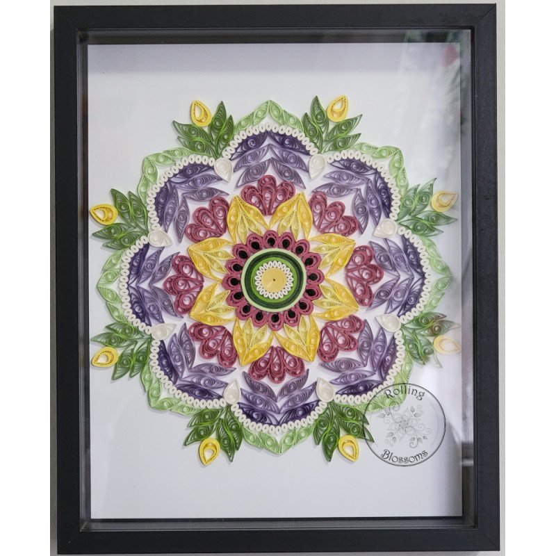 Quilled summer flower mandala with rows of brightly colored flowers by Rolling Blossoms Quilled summer flower mandala with rows of brightly colored flowers by Rolling Blossoms
