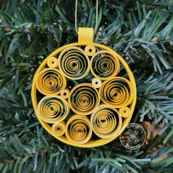 Yellow quilled round Christmas ornament by rolling blossoms