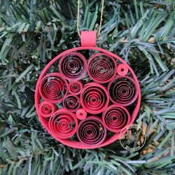 Red quilled round Christmas ornament by rolling blossoms