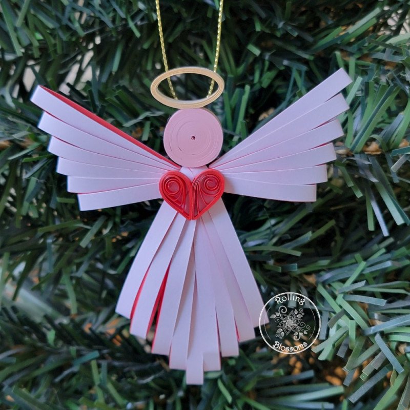 Red quilled angel Christmas ornament by Rolling Blossoms