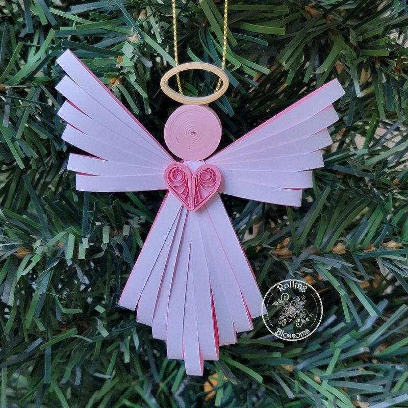 Pink quilled angel Christmas ornament by Rolling Blossoms Pink quilled angel Christmas ornament by Rolling Blossoms