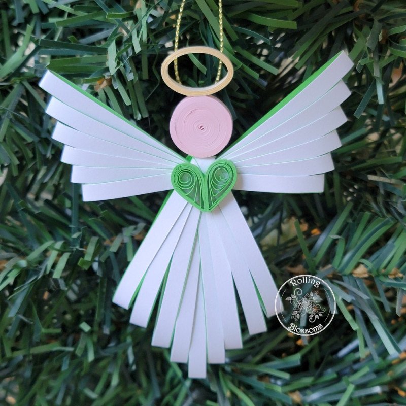 Green quilled angel Christmas ornament by Rolling Blossoms Green quilled angel Christmas ornament by Rolling Blossoms