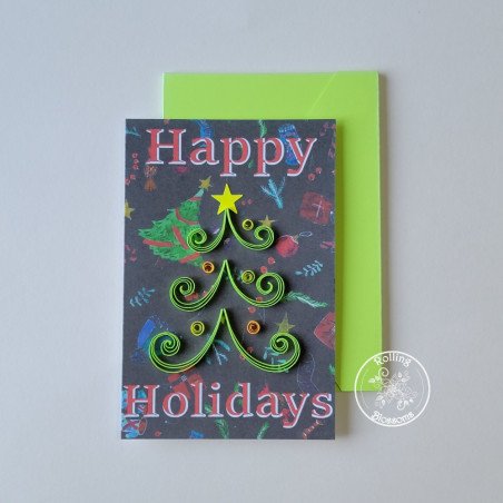quilled bright green christmas tree card by rolling blossoms.