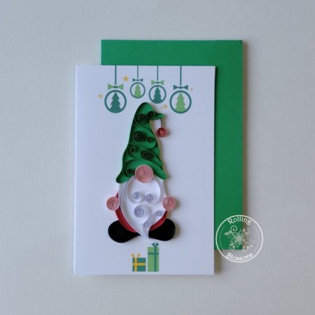 quilled standing gnome christmas card by rolling blossoms.