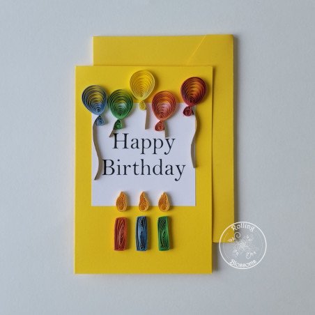 quilled happy birthday card by rolling blossoms