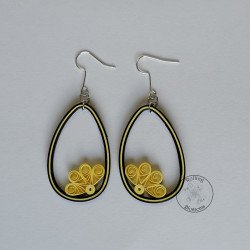 quilled black and yellow flower earrings by rolling blossoms