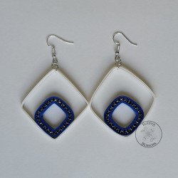 quilled blue and white square earrings by rolling blossoms.