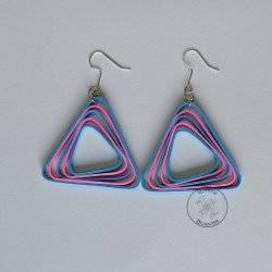 quilled blue and pink triangle earrings by rolling blossoms