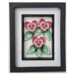 Quilled pink and white pansy frame by Rolling Blossoms