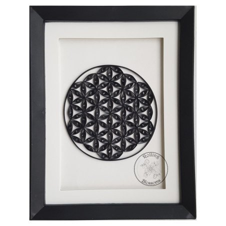 Quilled flower of life black and white design by rolling blossoms