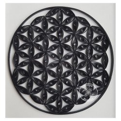 Quilled flower of life black and white design by rolling blossoms close up view