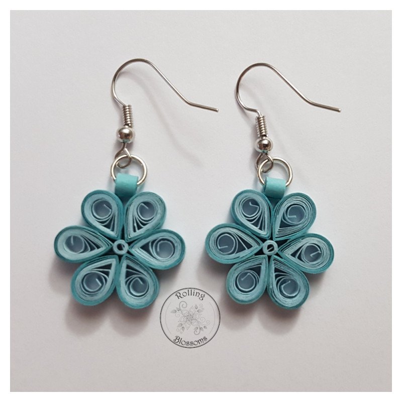 Quilled blue flower drop earrings by Rolling Blossoms Quilled blue flower drop earrings by Rolling Blossoms