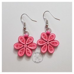 Quilled pink flower drop earrings by Rolling Blossoms