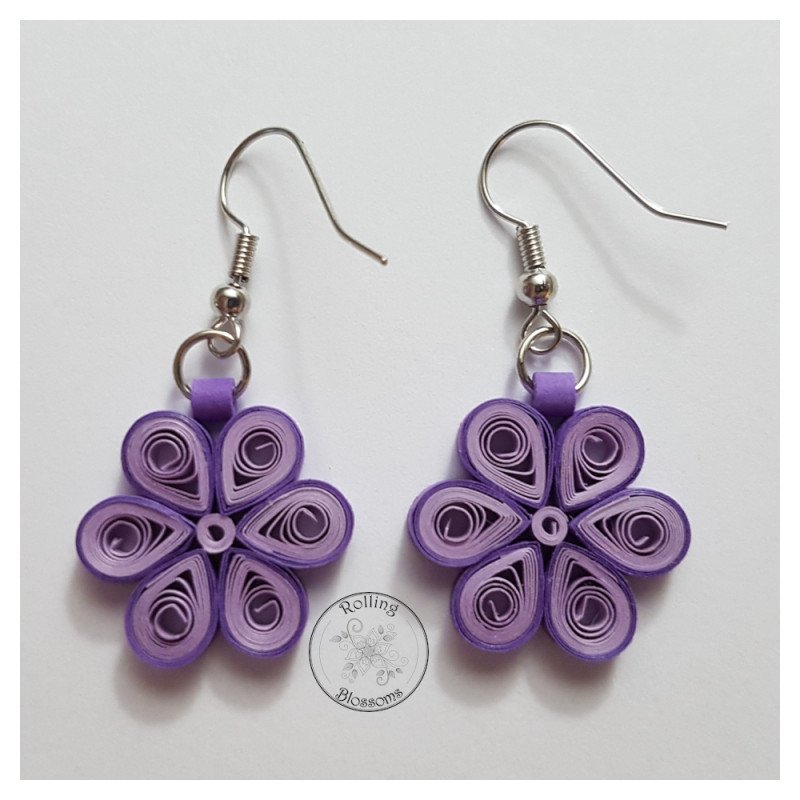 Quilled purple flower drop earrings by Rolling Blossoms Quilled purple flower drop earrings by Rolling Blossoms