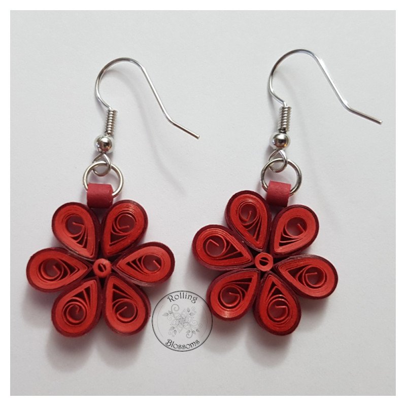 Quilled red flower drop earrings by Rolling Blossoms Quilled red flower drop earrings by Rolling Blossoms