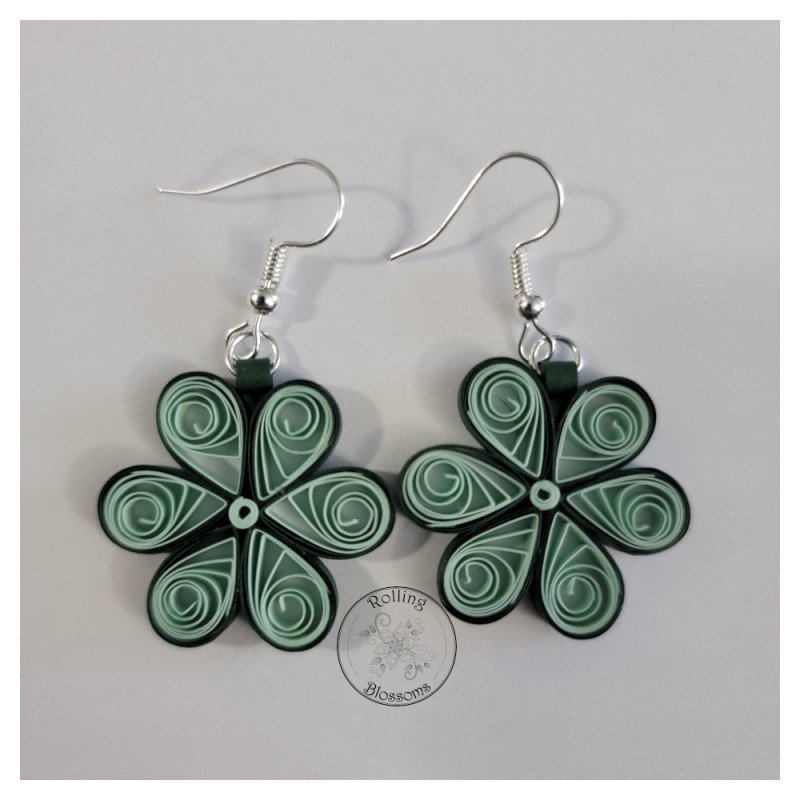 Quilled sea foam flower drop earrings by Rolling Blossoms Quilled sea foam flower drop earrings by Rolling Blossoms