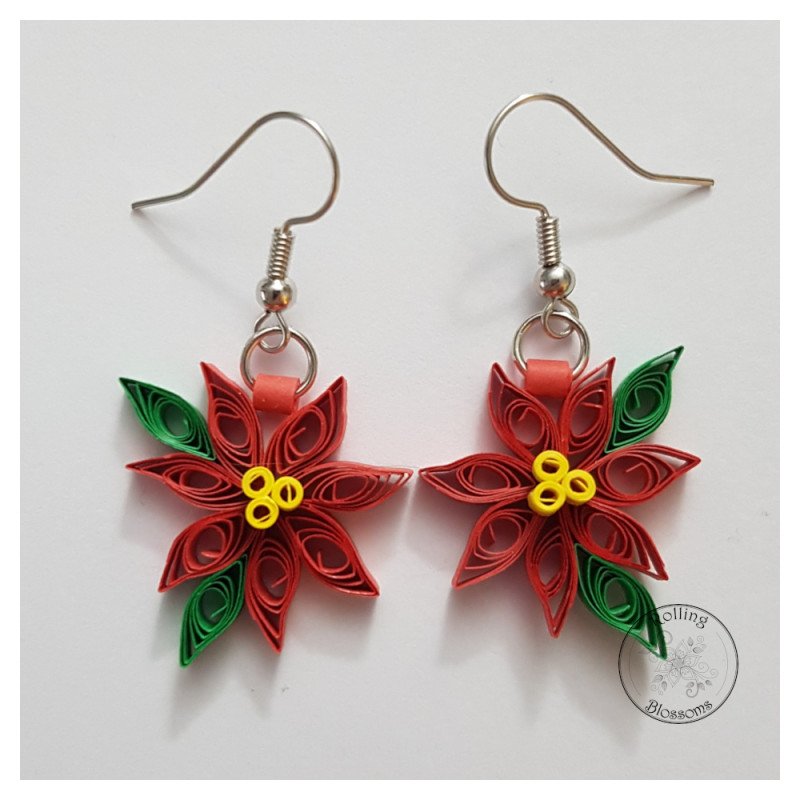 Quilled poinsettia earrings by Rolling Blossoms Quilled poinsettia earrings by Rolling Blossoms