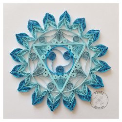 Quilled Vishuddha chakra by rolling blossoms close up view