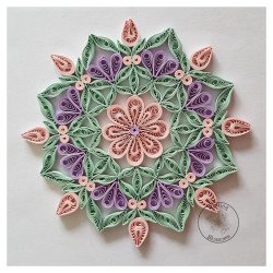 Quilled pink and purple flower mandala by Rolling Blossoms close up view