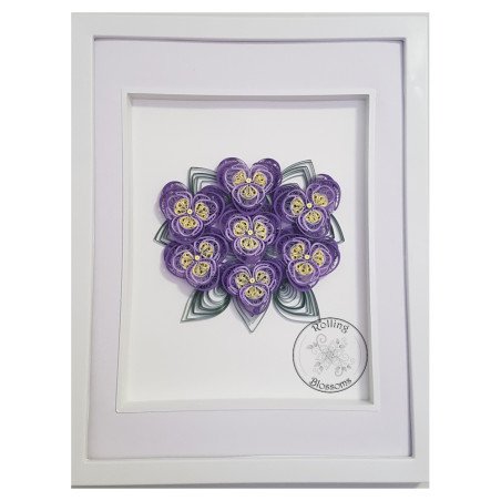 Quilled purple and yellow pansy cluster by Rolling Blossoms