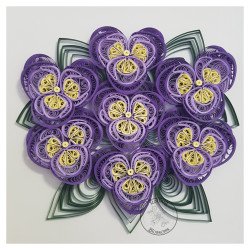 Quilled purple and yellow pansy cluster detailed view by rolling blossoms