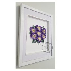 Quilled purple and yellow pansy cluster side view by rolling blossoms