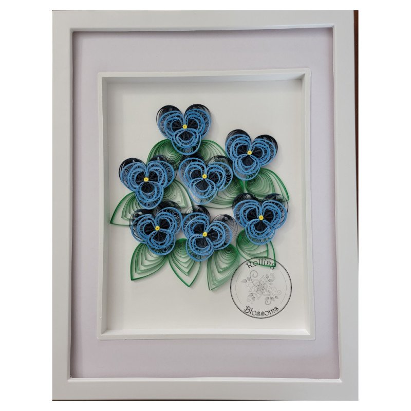 Quilled blue pansies large wall hanging by rolling blossoms Quilled blue pansies large wall hanging by rolling blossoms