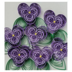 Quilled pansies large wall hanging detailed view by rolling blossoms