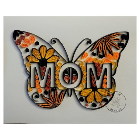 Quilled butterfly with mom design in yellow by rolling blossoms