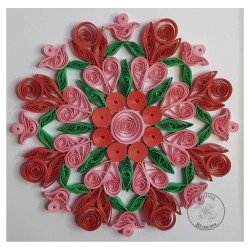 Quilled pink tulips and roses mandala close up by rolling blossoms