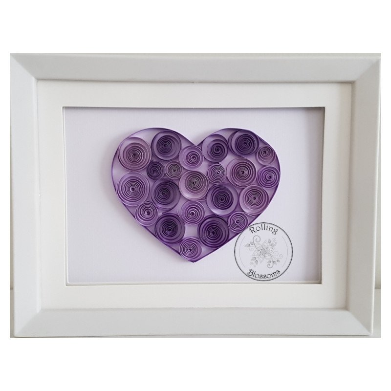 Quilled purple heart valentine filled with spiral designs by Rolling Blossoms Quilled purple heart valentine filled with spiral designs by Rolling Blossoms