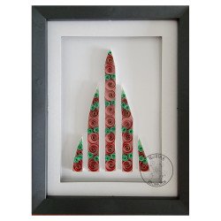 Quilled Red and green Christmas tree design in black frame by Rolling Blossoms
