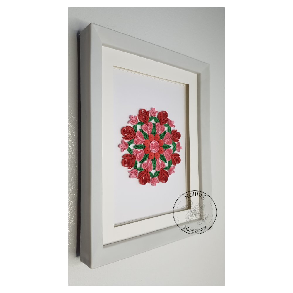 quilled pink tulips and roses mandala