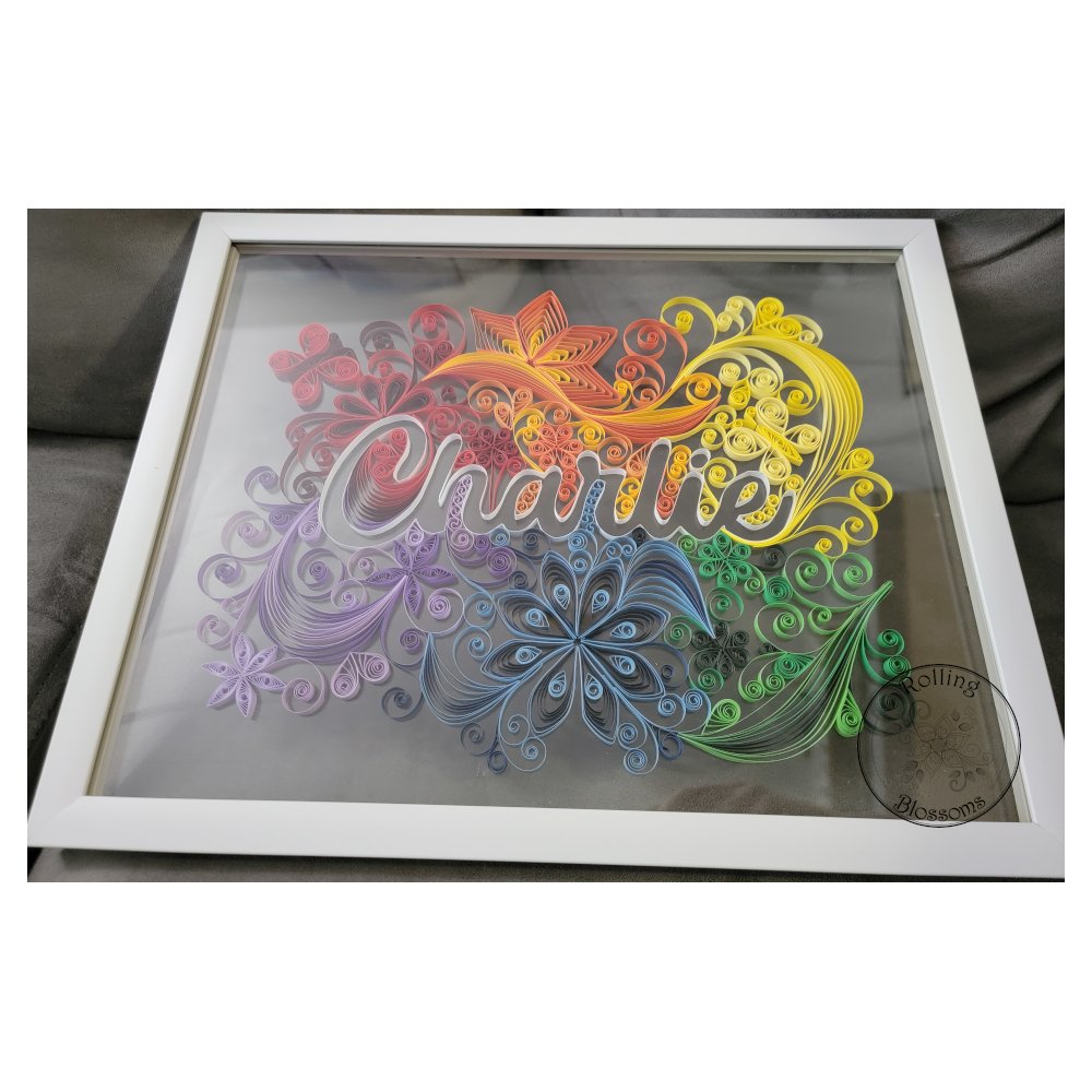 Quilled Name in Floating Frame