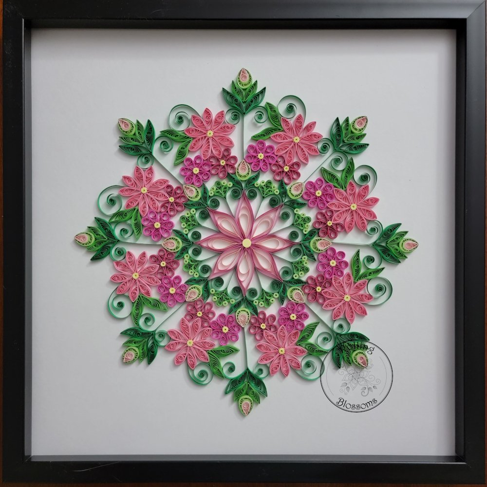 quilled pink flower mandala by rolling blossoms