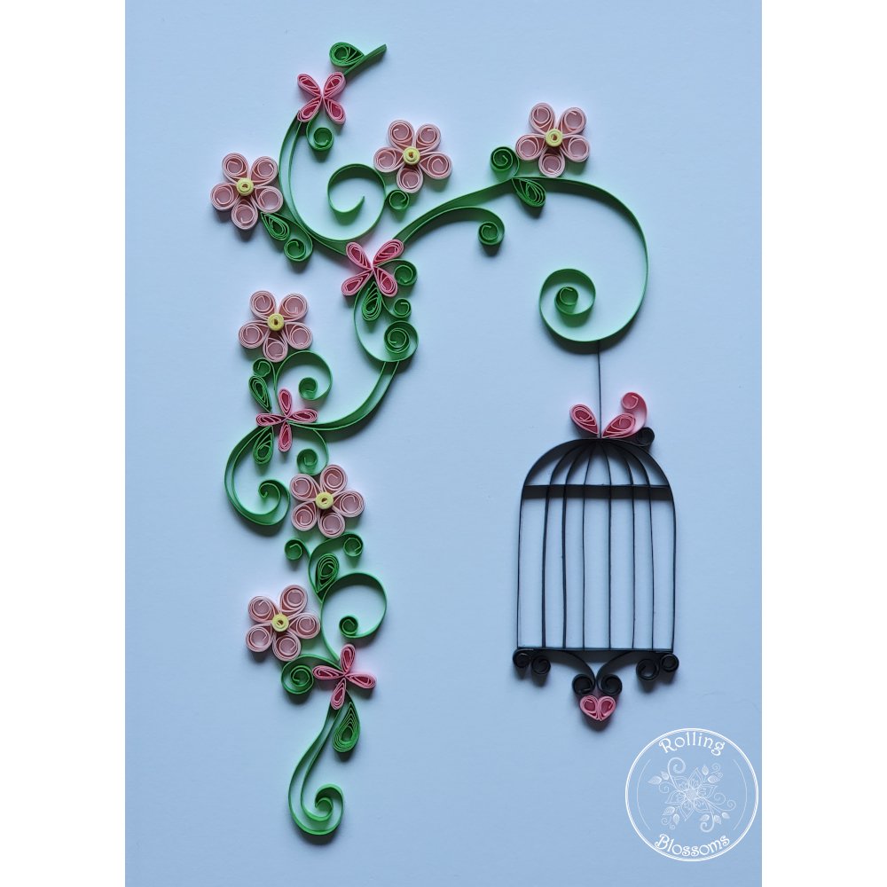 quilled hanging birdcage by rolling blossoms
