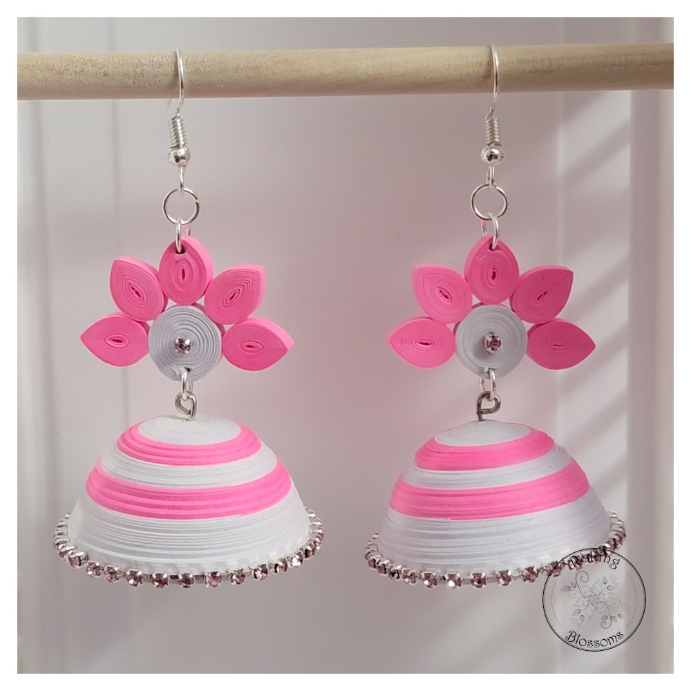 hot pink and white bell earrings